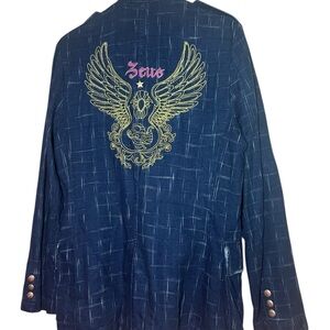 Men's Blue Embroidered print streetwearJacket M
